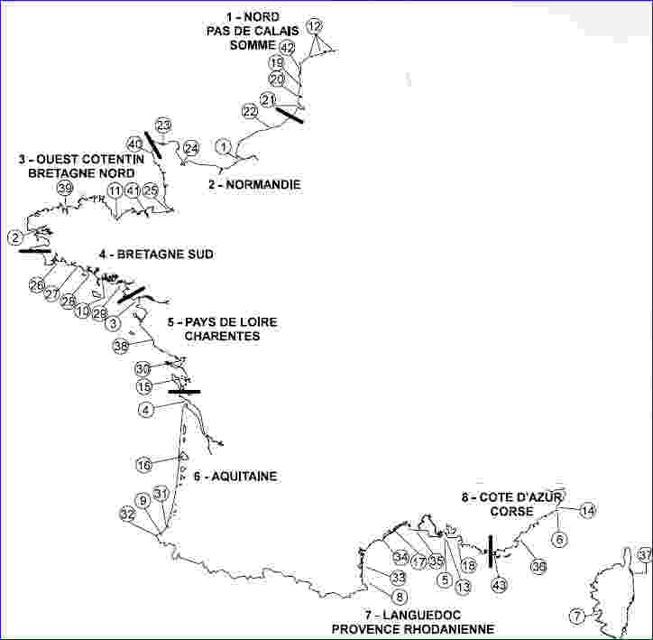 Carte des sites côtiers